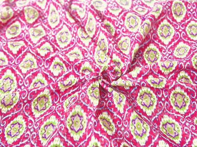 Magenta Pink Ikat Print Lightweight Cotton Fabric