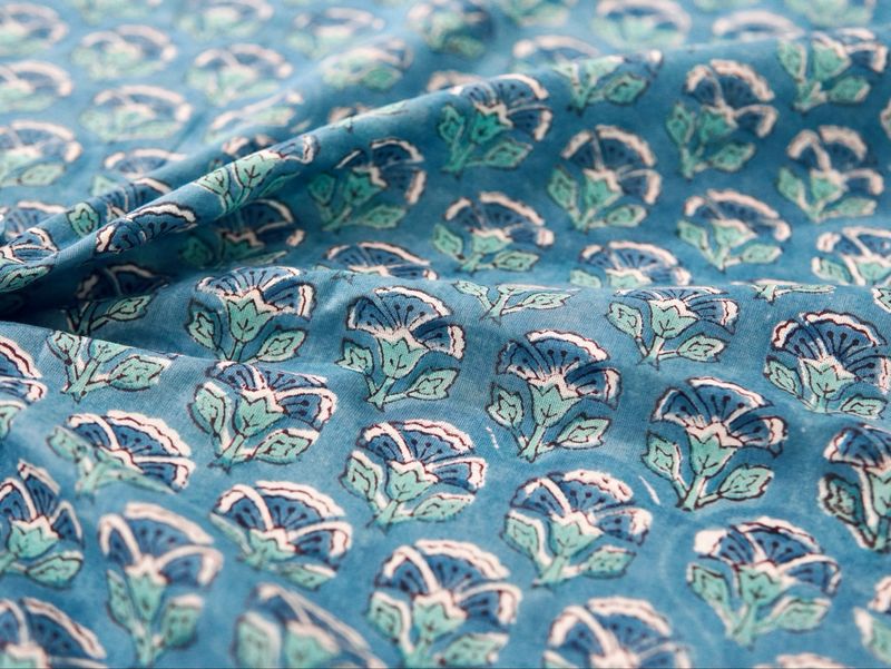 Light Indigo Floral Hand Block Print