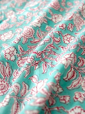Mint Green Hand Block Print Cotton Fabric