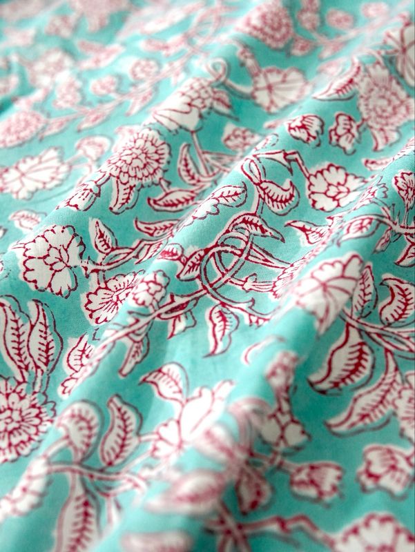 Mint Green Hand Block Print Cotton Fabric