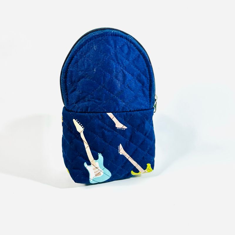 Navy Blue Stand Up Pencil Pouch - Guitar Print