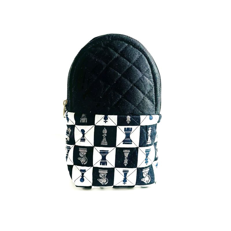 Stand Up Pencil Zipper Pouch - Black and White Chess Print