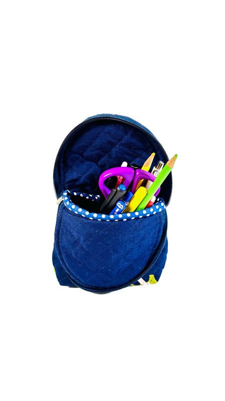Navy Blue Stand Up Pencil Pouch - Guitar Print
