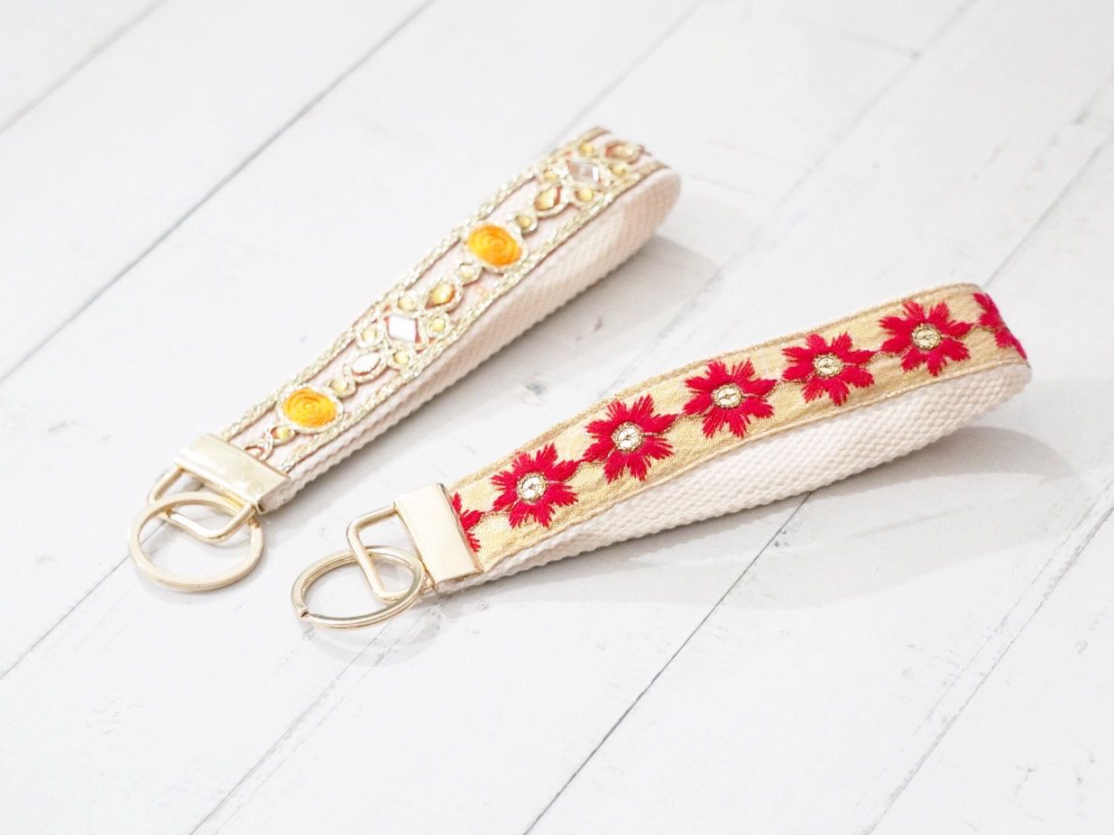 Boho Keychain - Embroidered Key Fob