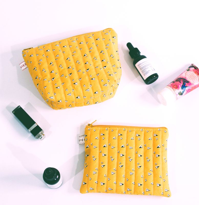Quilted Small Makeup Bag - Bright Yellow