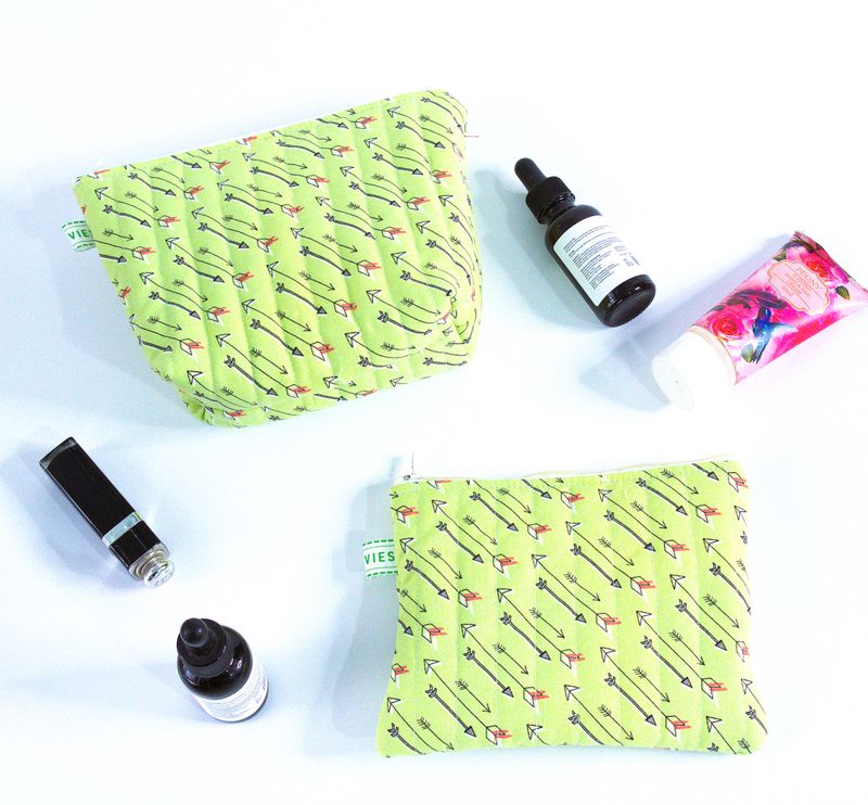 Quilted Small Makeup Bag - Green Arrows