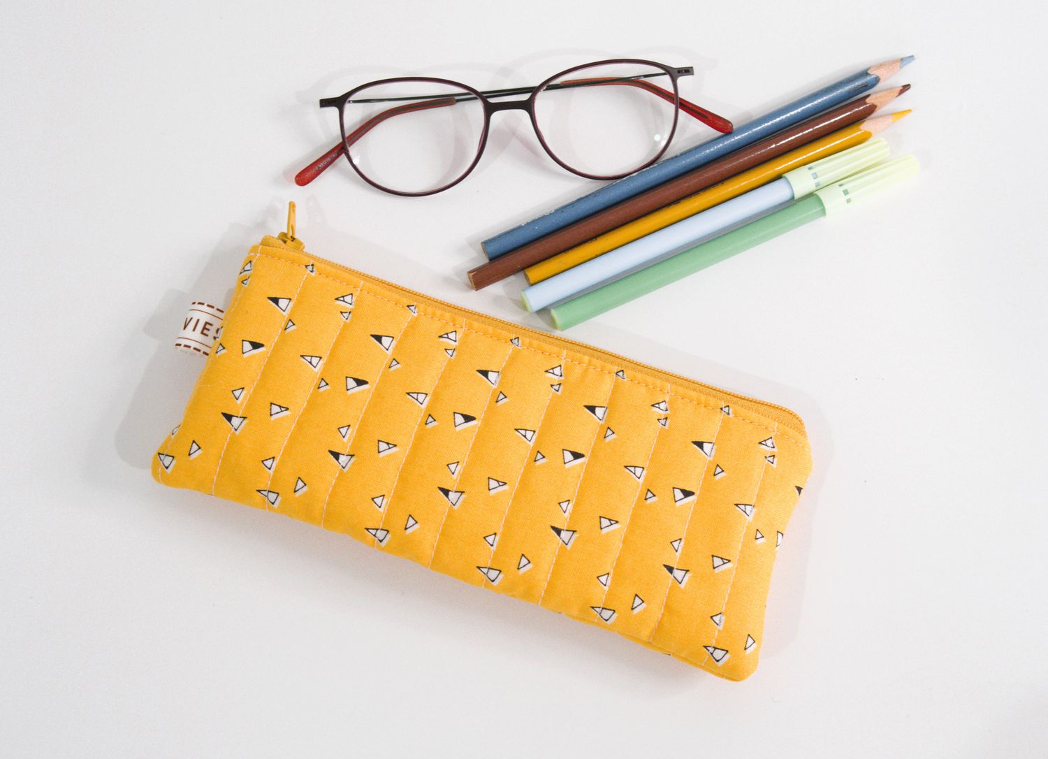 Quilted Slim Pencil Pouch - Bright Yellow