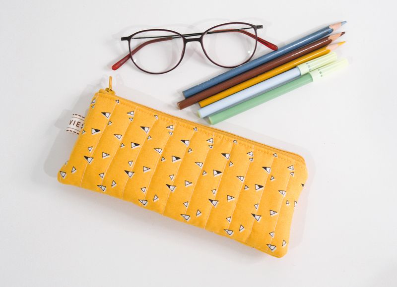 Quilted Slim Pencil Pouch - Bright Yellow