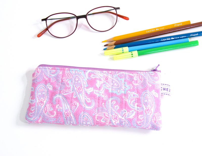 Quilted Slim Pencil Pouch - Purple Paisley