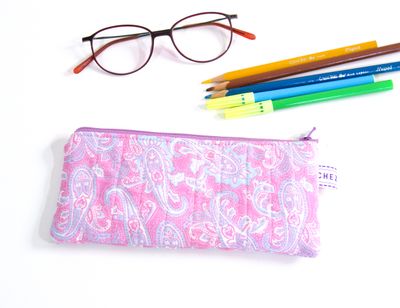 Quilted Slim Pencil Pouch - Purple Paisley