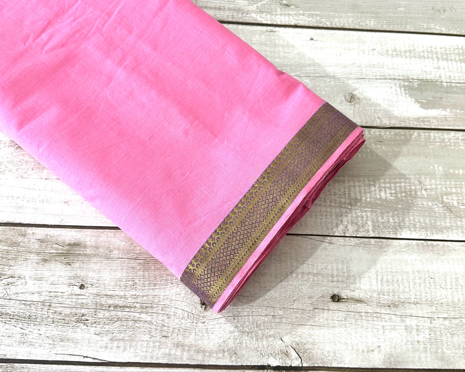 Pink Handloom Fabric With Zari Border