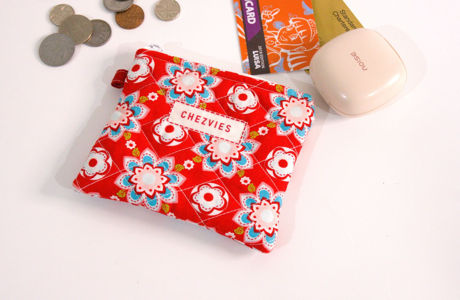 Quilted Coin Pouch - Red Floral