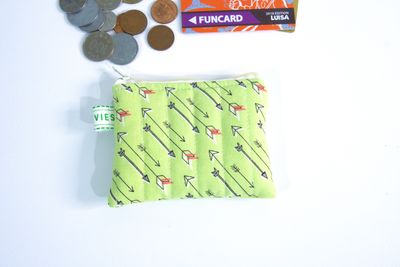 Quilted Coin Pouch - Lemon Green Retro Arrow Print