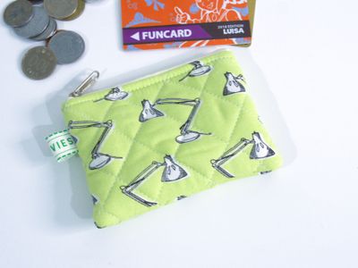 Quilted Coin Pouch - Lemon Green Retro Lamp Print