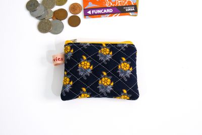 Quilted Coin Pouch - Dark Blue Floral
