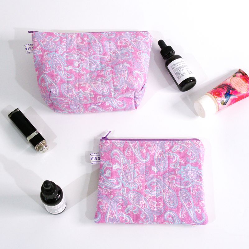 Quilted Makeup Bag - Purple Paisley