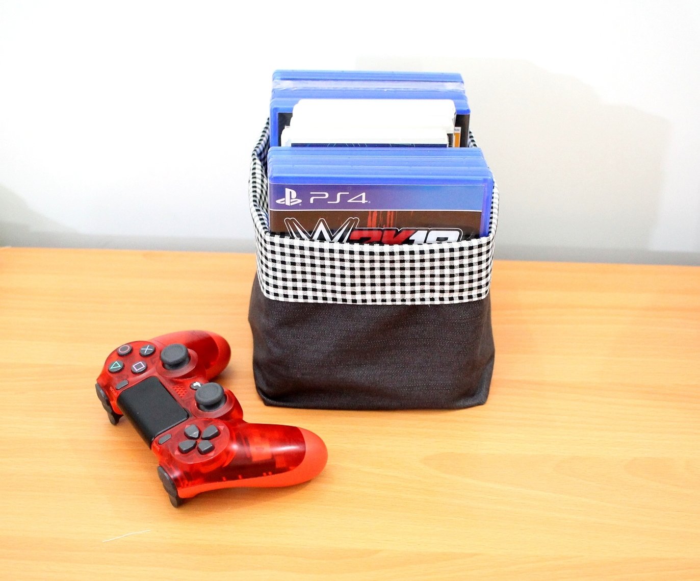 Reversible Fabric Storage for PS4 DVD - Denim Black And White Gingham