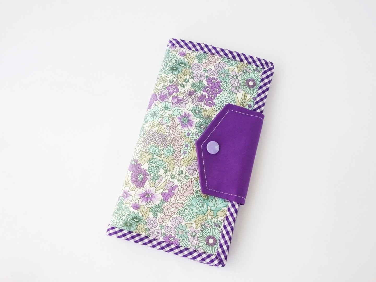Handmade women's bifold wallet - purple flower