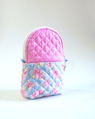 Pink Blue Stand Up Zipper Pouch - Floral Polka Dots