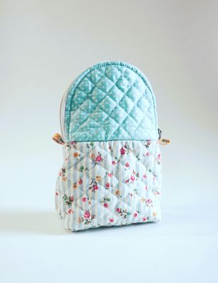 Light Blue Stand Up Zipper Pouch - Floral Polka Dots