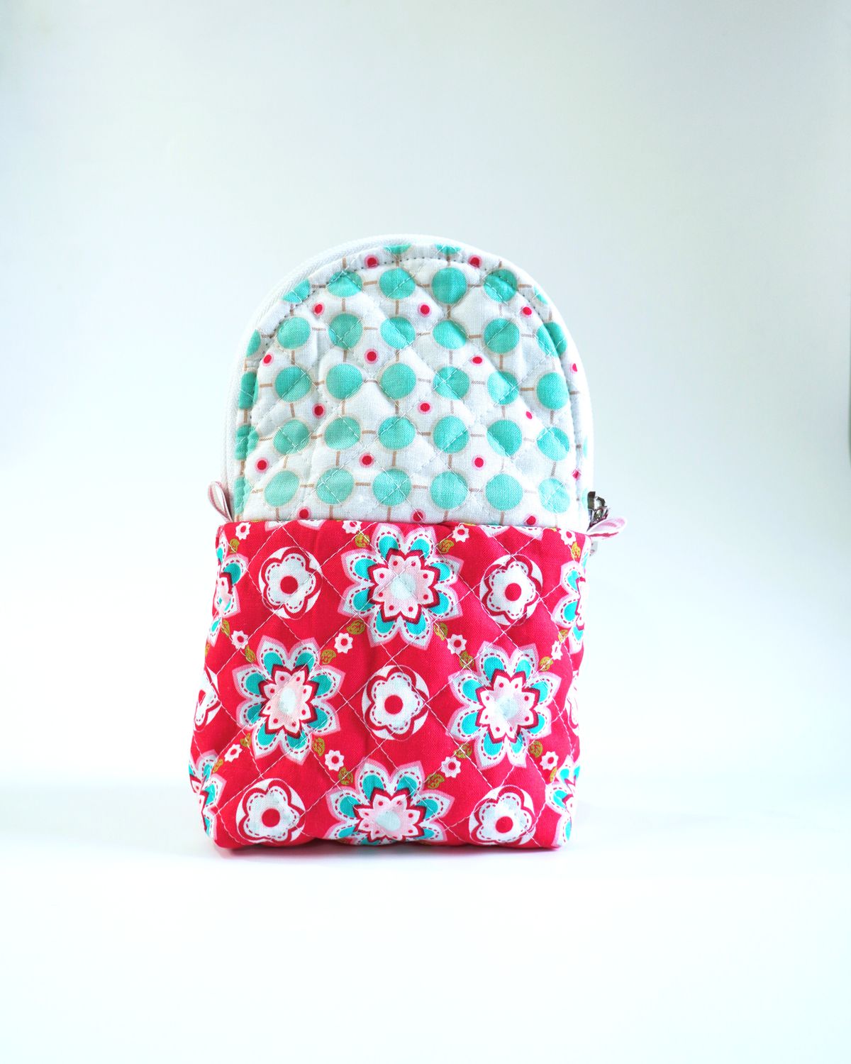 Red Blue Stand Up Zipper Pouch - Floral Polka Dots