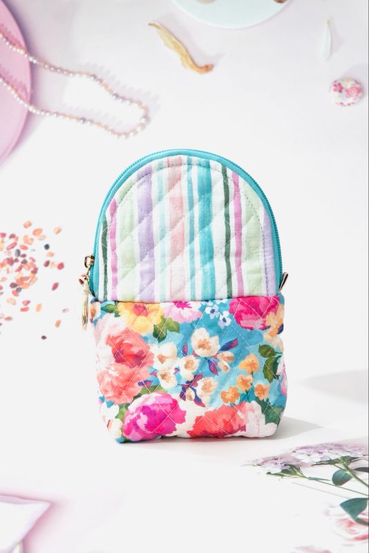 Quilted Standing Pouch - Floral Stripes