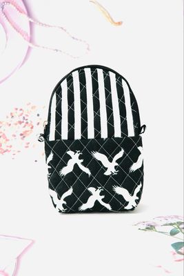 Quilted Standing Pouch - Birds &amp; Stripes in Black And White