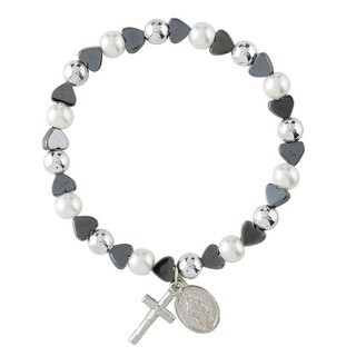 Hematite Heart with Pearl Miraculous Medal