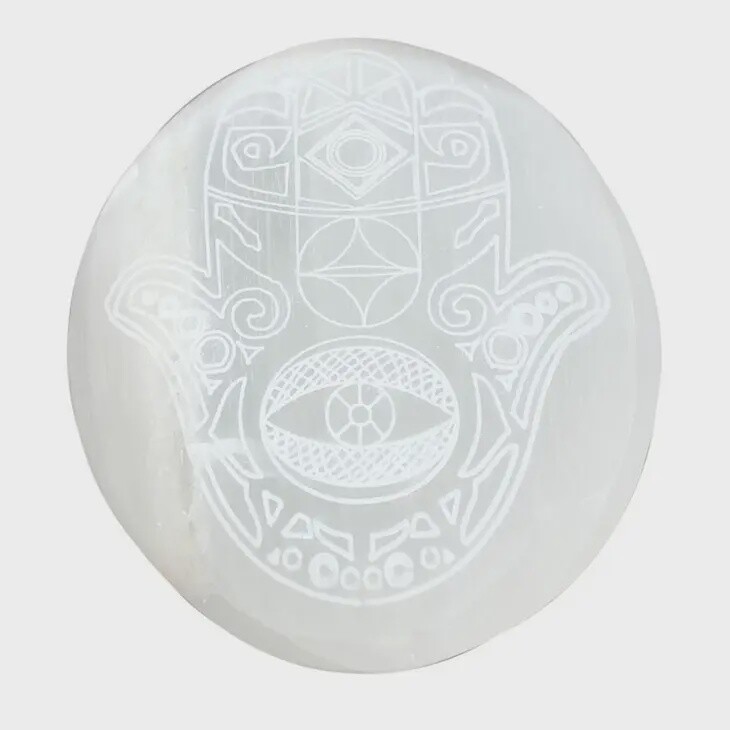 Selenite Hamsa Palm Stone