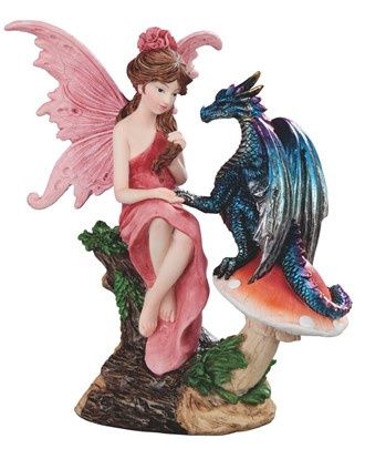 Fairy Pink Sitting on Branch with Blue Dragon