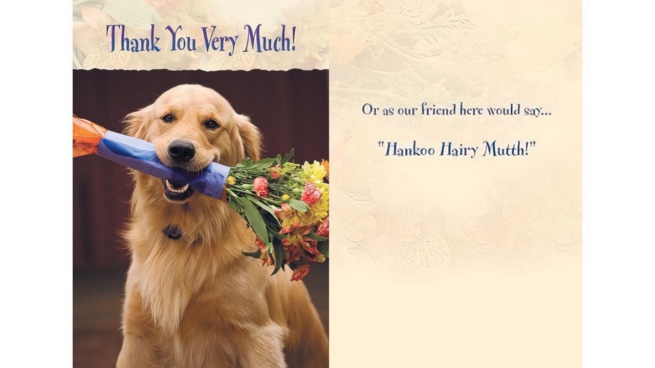 Thank You Card Dog W/Flowers