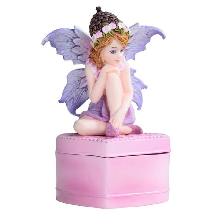 Fairy Trinket Box Elf on Ottoman Pink