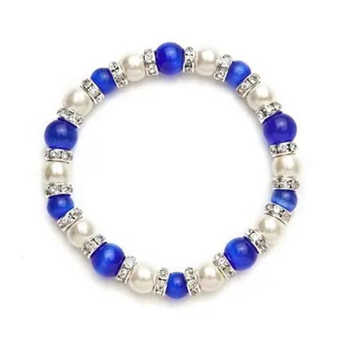 White with Dark Blue Cat&#39;s Eye Magnetic Bracelet, Size: 7