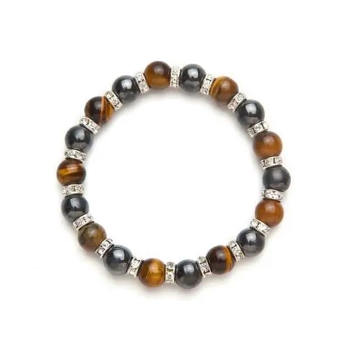 Tiger Eye and Crystal Black Magnetic Bracelet, Size: 7