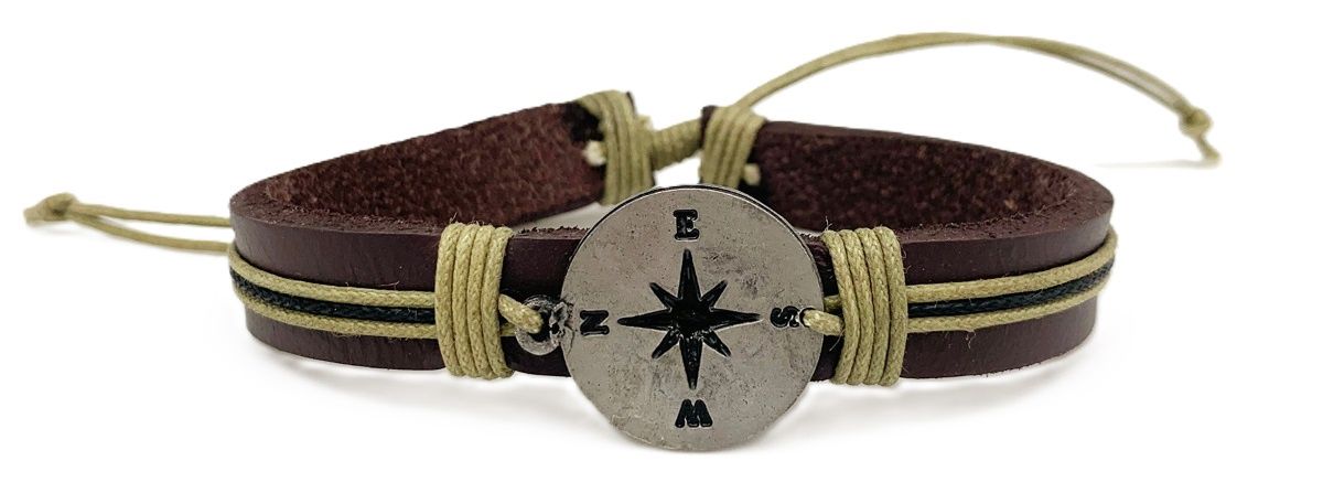 Pull Tie Leather Bracelet, Name: Compass