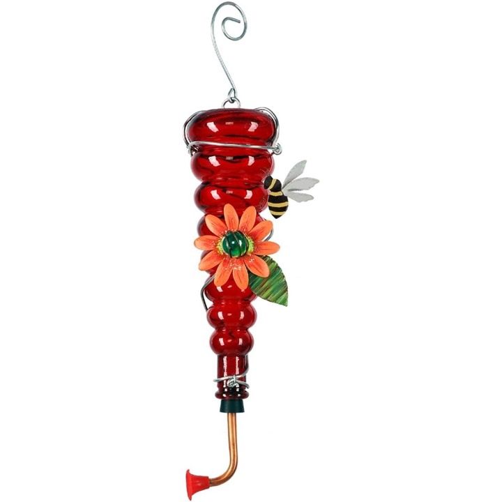 Glass Bottle Hummingbird Feeder, Name: Bee Red