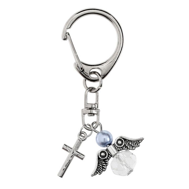 Guardian Angel and Crucifix Clip, Color: Blue