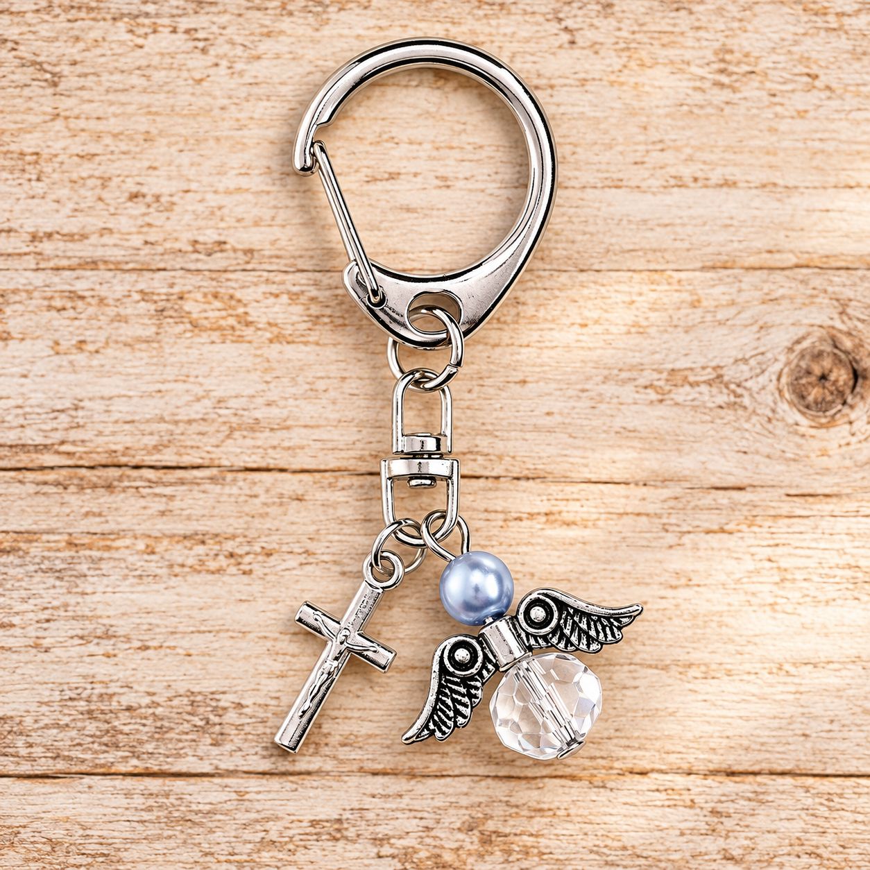 Guardian Angel and Crucifix Clip, Color: Blue