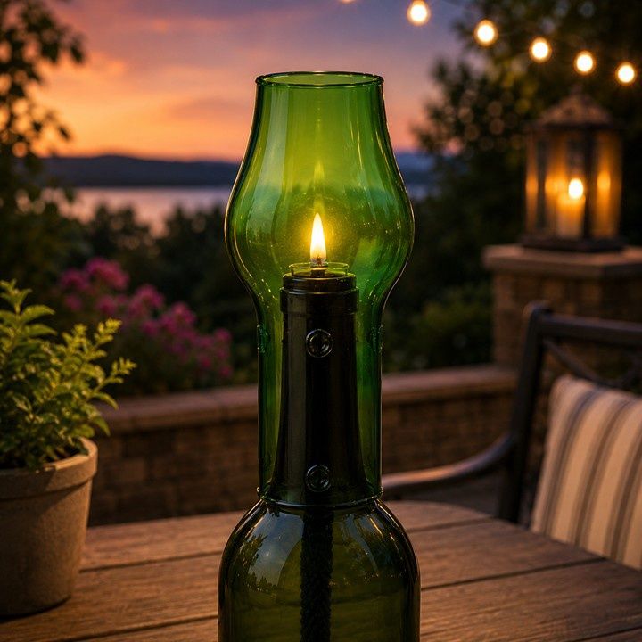 Glass Chimney Bottle Candle, Color: Green
