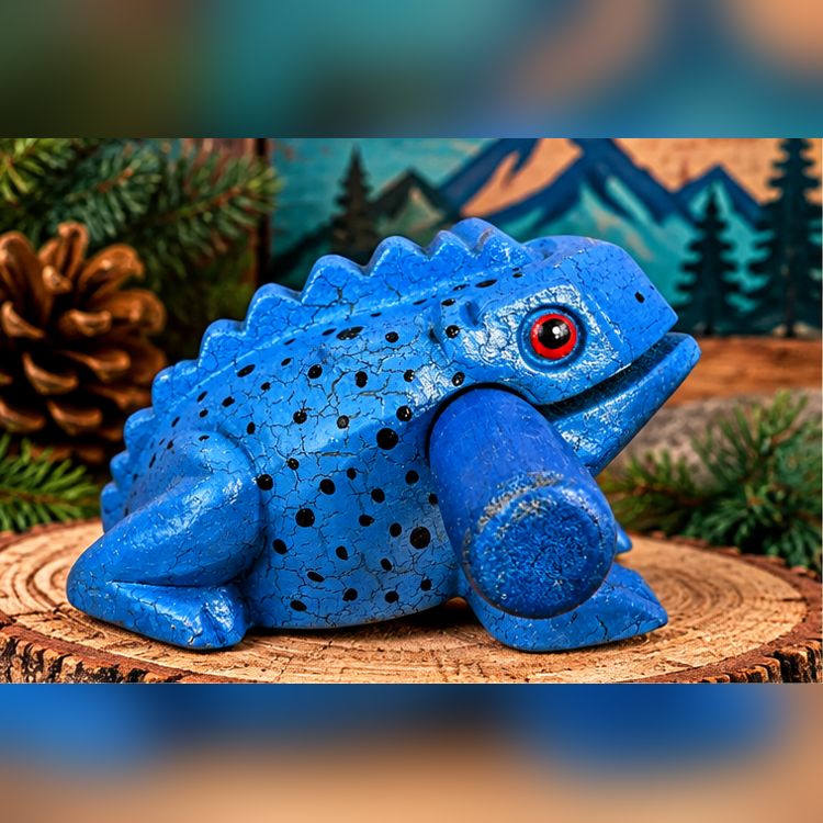 Small 1.5 inch Wooden Dart Frog, Color: Blue