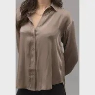 Solid Satin Button Up Woven Top