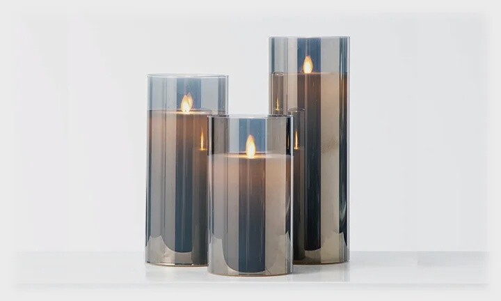 Cream LED Candles with Smoke Glass Cylinders