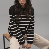 Drop Shoulder Striped Knit Sweater-