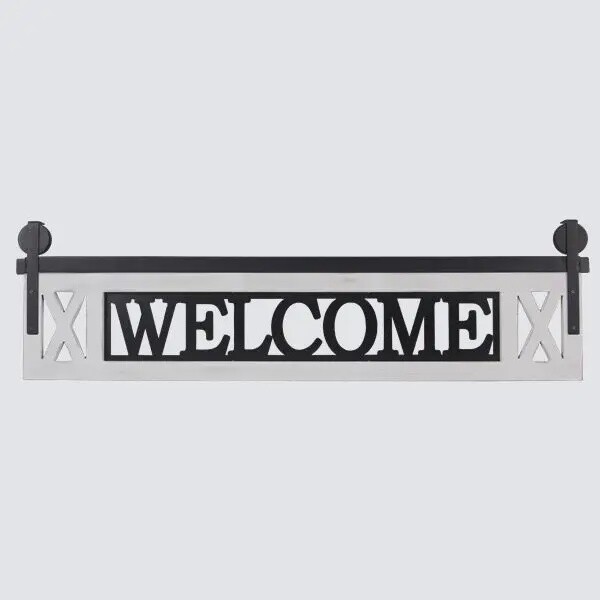 Welcome Sign on Barn Door Track