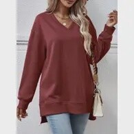 Solid V Neck Long Sleeve, Size: S