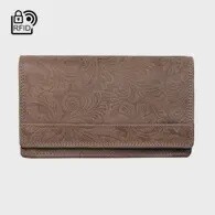 Leather Wallet with Floral Print - Cognac