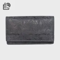 Leather Wallet with Floral Print - Dark Blue