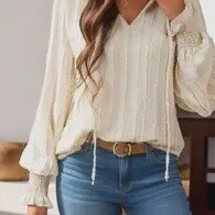 V Neck Long Sleeve Blouse Sand