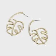 Leaf Post Hoop Earrings-Gold