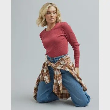 Blake Long Sleeve Rib Top - Garnet